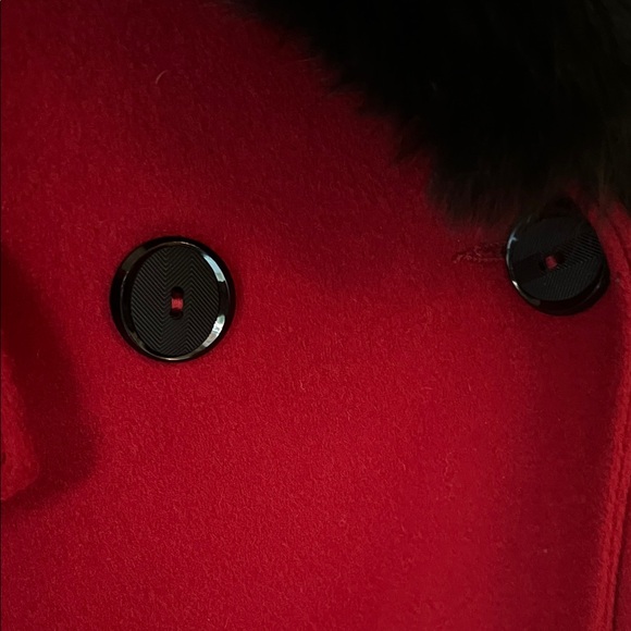 Elegant Vintage Long Red Wool Coat with Black Fox Fur Collar Large - Picture 6 of 11